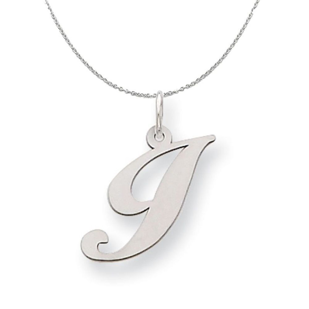 Silver, Ella Collection Medium Fancy Script Initial I Necklace - 16 In
